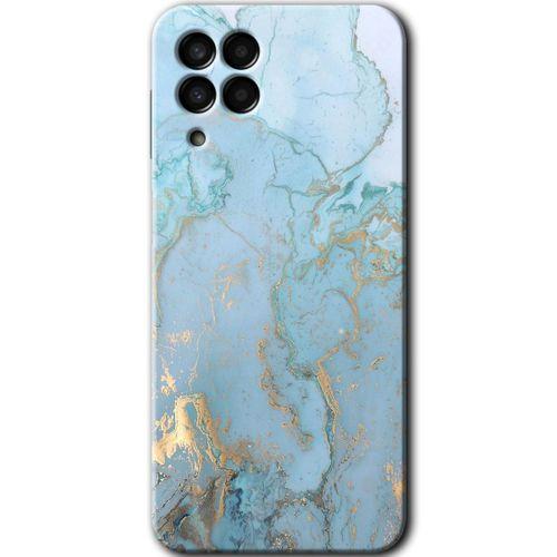 Samsung Galaxy M33 Kılıf Kapak - Mavi Gold Mermer +Hayalet Ekran Yandan Gözükmez