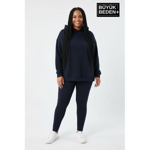 Kadın Büyük Beden Kapşonlu ince Sweatshirt SPR24BSWK57