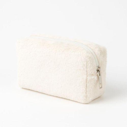 Peluş Yumuşacık Makyaj Çantası - Kozmetik Organizeri Ekru