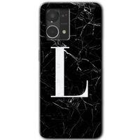 Oppo Reno 7 4G Kılıf HD Desen Baskılı Arka Kapak - Siyah Mermer Desenli L Harfi + Kırılmaz Cam