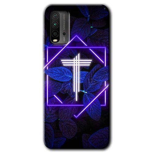 Potkal Hediye Fabrikası Poco M3 Kılıf HD Desen Baskılı Arka Kapak - Dark Neon Yaprak T Harfi