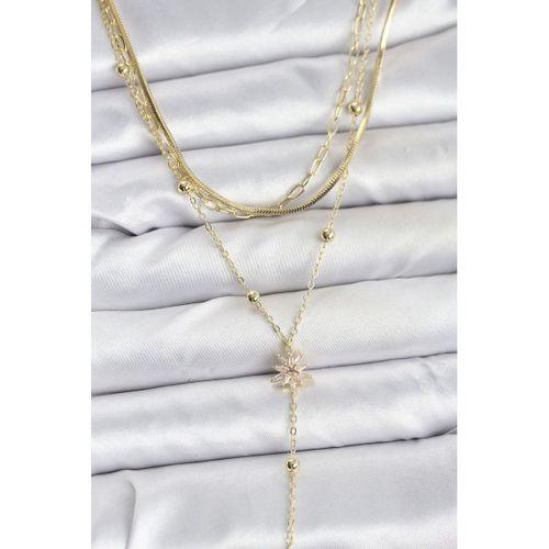 Pirinç Gold Renk Kutup Yıldızı Model Detaylı 3'lü Kombin Y Kadın Kolye