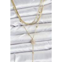 Pirinç Gold Renk Kutup Yıldızı Model Detaylı 3'lü Kombin Y Kadın Kolye