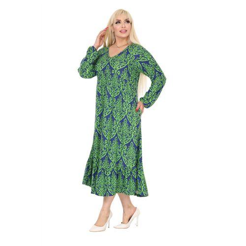 Melsay Butik Kışlık Robalı Yumoş Uzun Kollu Yeşil Dantel Desenli Elbise