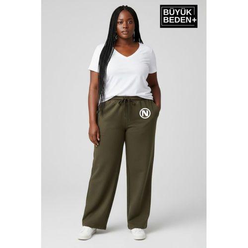 Kadın Büyük Beden N Logo Baskılı Rahat Kesim Paça Reçme ince Eşofman Altı SPR26EAK952-4