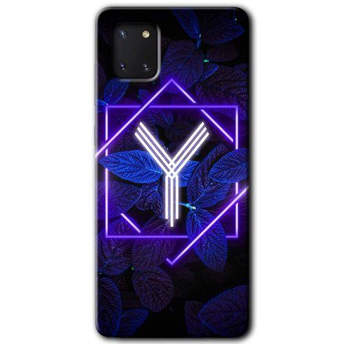 Samsung Galaxy Note 10 Lite Kılıf Baskılı Kapak - Dark Neon Yaprak Y Harfi +Tam Kaplayan Mat Seramik