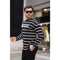 Unique Baskılı Çizgili Erkek Sweatshirt - Siyah