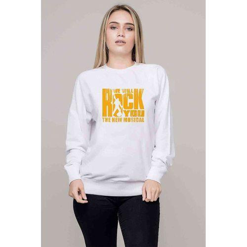 QUEEN We Will Rock You Baskılı Beyaz Kadın Sweatshirt