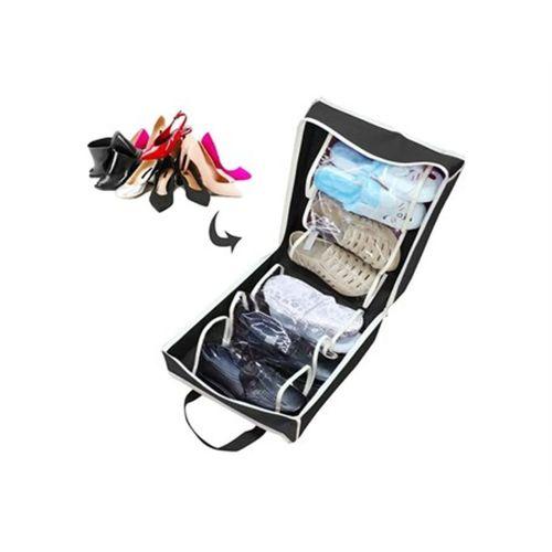 6 Bölmeli Seyahat Tipi Ayakkabı ,Çamasır Hurcu Pvc,Eşya  Saklama Çantası Siyah 33X33X17Cm