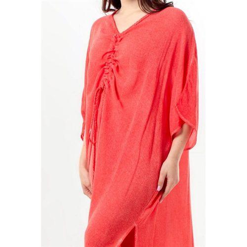 Okyanus Yandan Yırtmaçlı Salaş Kesim Yazlık Viskon Pareo Nar Çiçeği nrçği