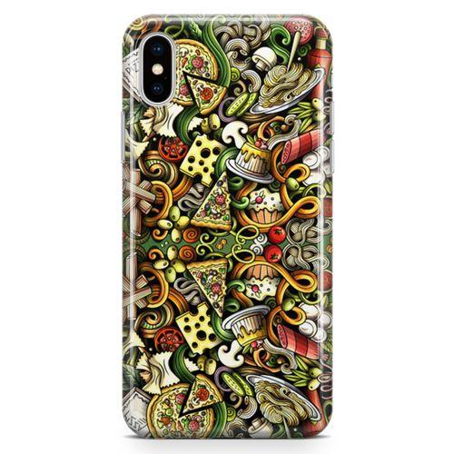Apple iPhone X Kılıf İtalyan Yemekleri Doodle Arka Kapak Koruma Desenli Full Koruyucu