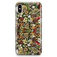 Apple iPhone X Kılıf İtalyan Yemekleri Doodle Arka Kapak Koruma Desenli Full Koruyucu