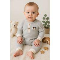 Waffle Gökkuşağı Nakışlı Erkek Bebek Tulumu