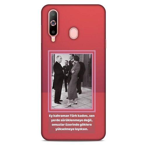 Samsung Galaxy A60 Kılıf Atatürk (5) Koruma Kabı Açık Kırmızı
