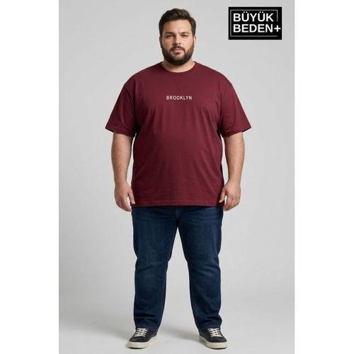 Erkek Büyük Beden Orta Brooklyn Baskılı 3xl-6xl Bisiklet Yaka Tshırt SPR26BTS510-8