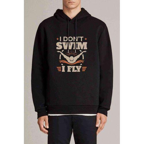 I Dont Swim I Fly Baskılı Siyah Erkek Kapşonlu Sweatshirt