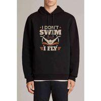 I Dont Swim I Fly Baskılı Siyah Erkek Kapşonlu Sweatshirt