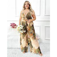 Özel Tasarım Büyük Beden Çiçek Desenli İnce Askılı 2'li Pijama Takımı