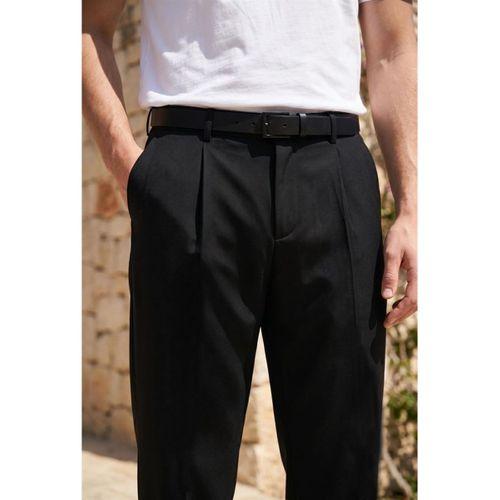 Baruchel Pileli Baggy Kalıp Kumaş Erkek Pantolon - Siyah