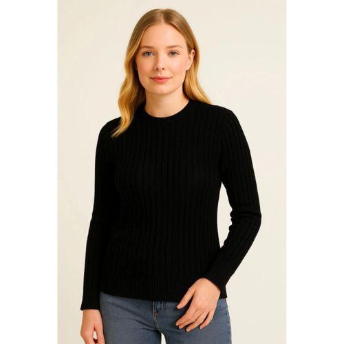 Bisiklet Yuvarlak Yaka Triko Kazak Pamuklu Kalın Fitilli Dokuma, Regular Fit Uzun Kollu Kışlık Model - Siyah