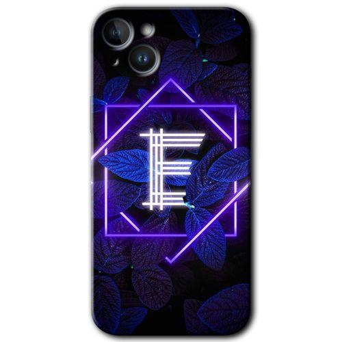 Potkal Hediye Fabrikası iPhone 14 Kılıf HD Desen Baskılı Arka Kapak - Dark Neon Yaprak E Harfi