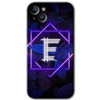 Potkal Hediye Fabrikası iPhone 14 Kılıf HD Desen Baskılı Arka Kapak - Dark Neon Yaprak E Harfi
