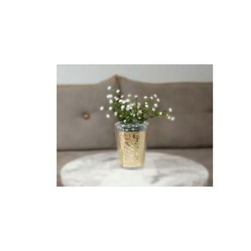 2 Adet Vazo Dahil,Vazoda Çiçek,Beyaz Yapay Çiçek,Vazo Dekoratif Altın Yaprak 9X9X17Cm