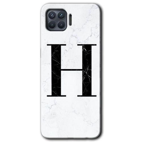 OPPO Oppo Reno 4 Lite Kılıf HD Desen Baskılı Arka Kapak + Temperli Cam - Beyaz Mermer Desenli H Harfi