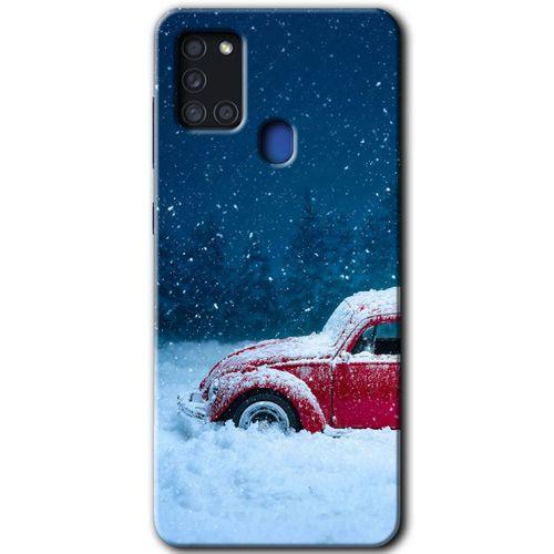 Samsung Galaxy A21s Kılıf Baskılı Kapak - Karlı Vosvos + 5D Tam Kaplayan Cam