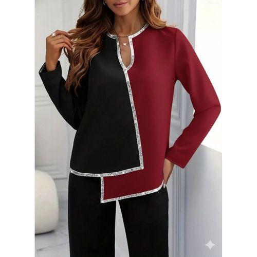 Kadın Uzun Kollu V Yakalı Pul Payet Işlemeli Ithal Krep Bluz