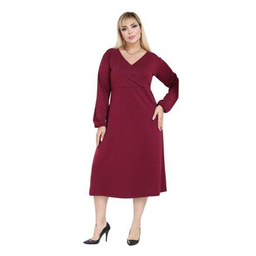 Melsay Butik Bordo Taş Baskılı Kruvaze Yaka Modal Elbise