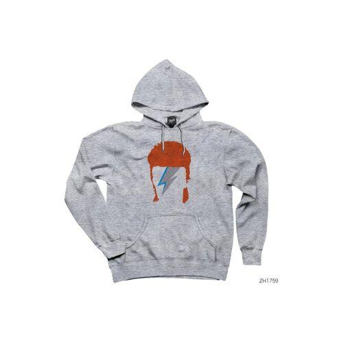 David Bowie Tribute Gri Kapşonlu Sweatshirt Hoodie