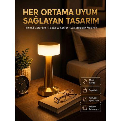 Kablosuz Renkli Masa Ve Gece Lambası Altın Rengi Dokunmatik Led Lamba
