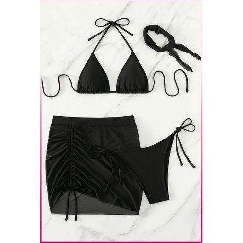 Siyah Askılı Bikini Takımı + Ayarlanabilir Büzgülü Etek – Tatil Stili
