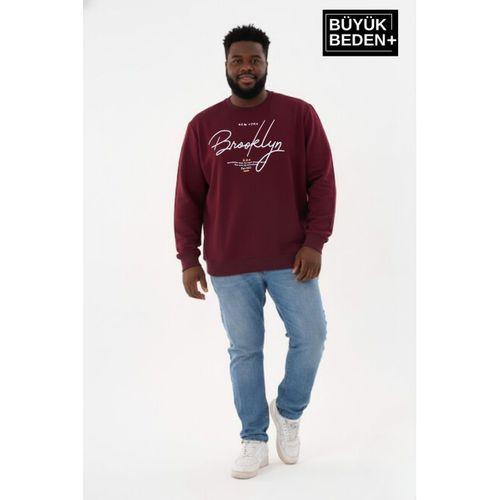 Erkek Büyük Beden El Yazılı Brooklyn Baskılı Bisiklet Yaka Sweatshirt SPR26BSW956-6
