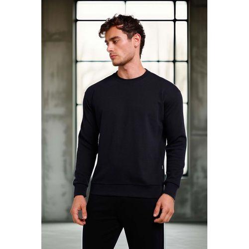 Wenders Relax Fit Basic Fırçalı Interlok Bisiklet Yaka Erkek Sweatshirt - Siyah