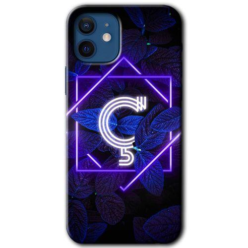iPhone 12 Mini Kılıf HD Desen Baskılı Arka Kapak - Dark Neon Yaprak Ç Harfi
