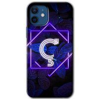 iPhone 12 Mini Kılıf HD Desen Baskılı Arka Kapak - Dark Neon Yaprak Ç Harfi