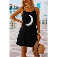 Kadın Ip Askılı Ay Desenli Viskon Elbise