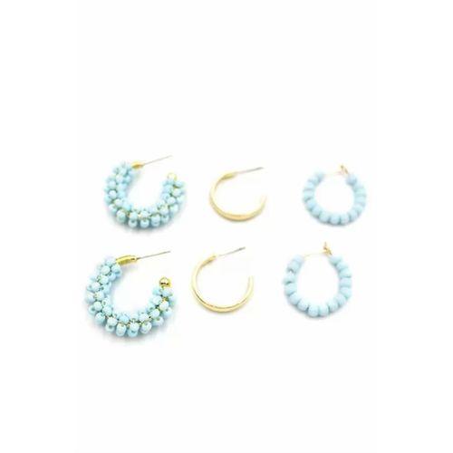 Boncuklu Küpe Seti - Turkuaz