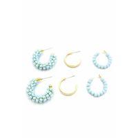 Boncuklu Küpe Seti - Turkuaz