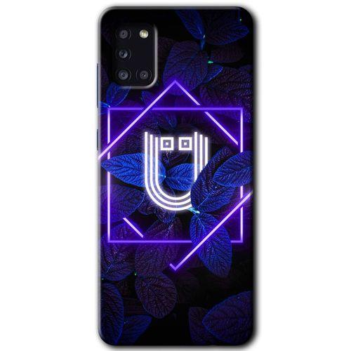 Samsung Galaxy A31 HD Baskılı Kılıf + 9D Tam Ekran Koruyucu - Dark Neon Yaprak Ü Harfi