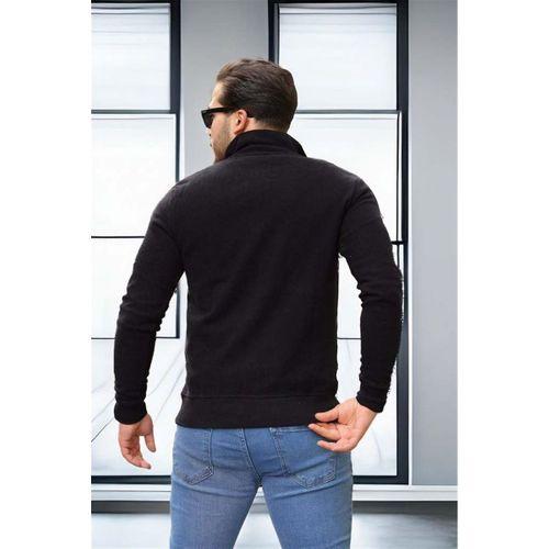 Lars Selanik Örme Kumaş Yarım Fermuar Erkek Sweatshirt - Siyah