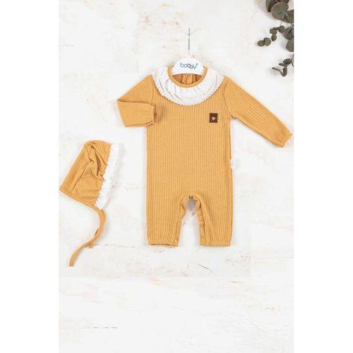 Brode Nakışlı Şapkalı % 100 Pamuk Kız Bebek Tulumu