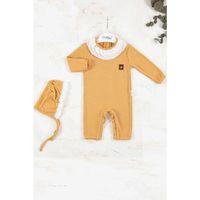 Brode Nakışlı Şapkalı % 100 Pamuk Kız Bebek Tulumu