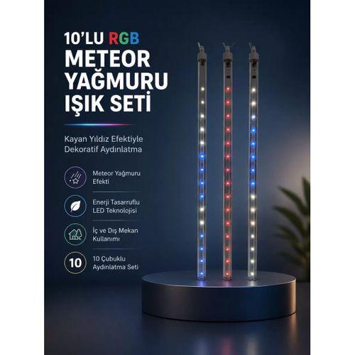 Dekoratif Rgb Led Işık Çubuğu Seti 10 Adet Çubuk Kayan Yıldız Efektli