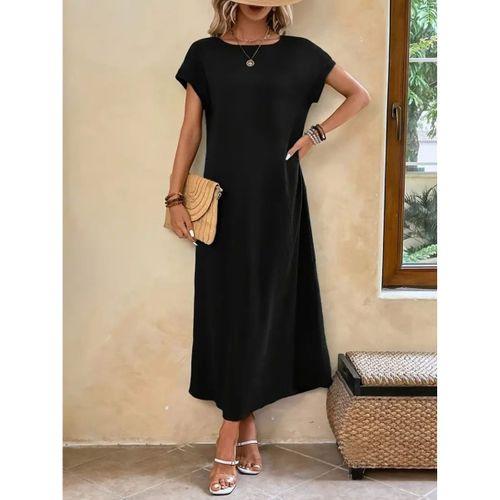 Kadın Uzun Kollu Yakası Açık Viskon Elbise