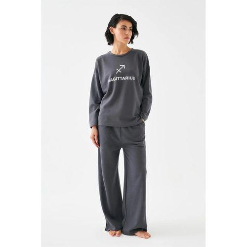 Kadın Füme Yay Burcu Oversize 2 İplik Eşofman Ev Giyim Takımı