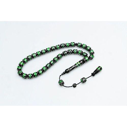 Oltu Taşı ve Yeşil Galalith Çeşmi Bülbül İşlemeli Tespih