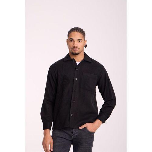 Frankel Kaşe Kumaş Tek Cepli Relaxed Fit Erkek Gömlek - Siyah